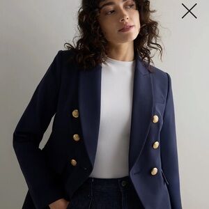 Quince Navy Blazer with Gold Buttons
